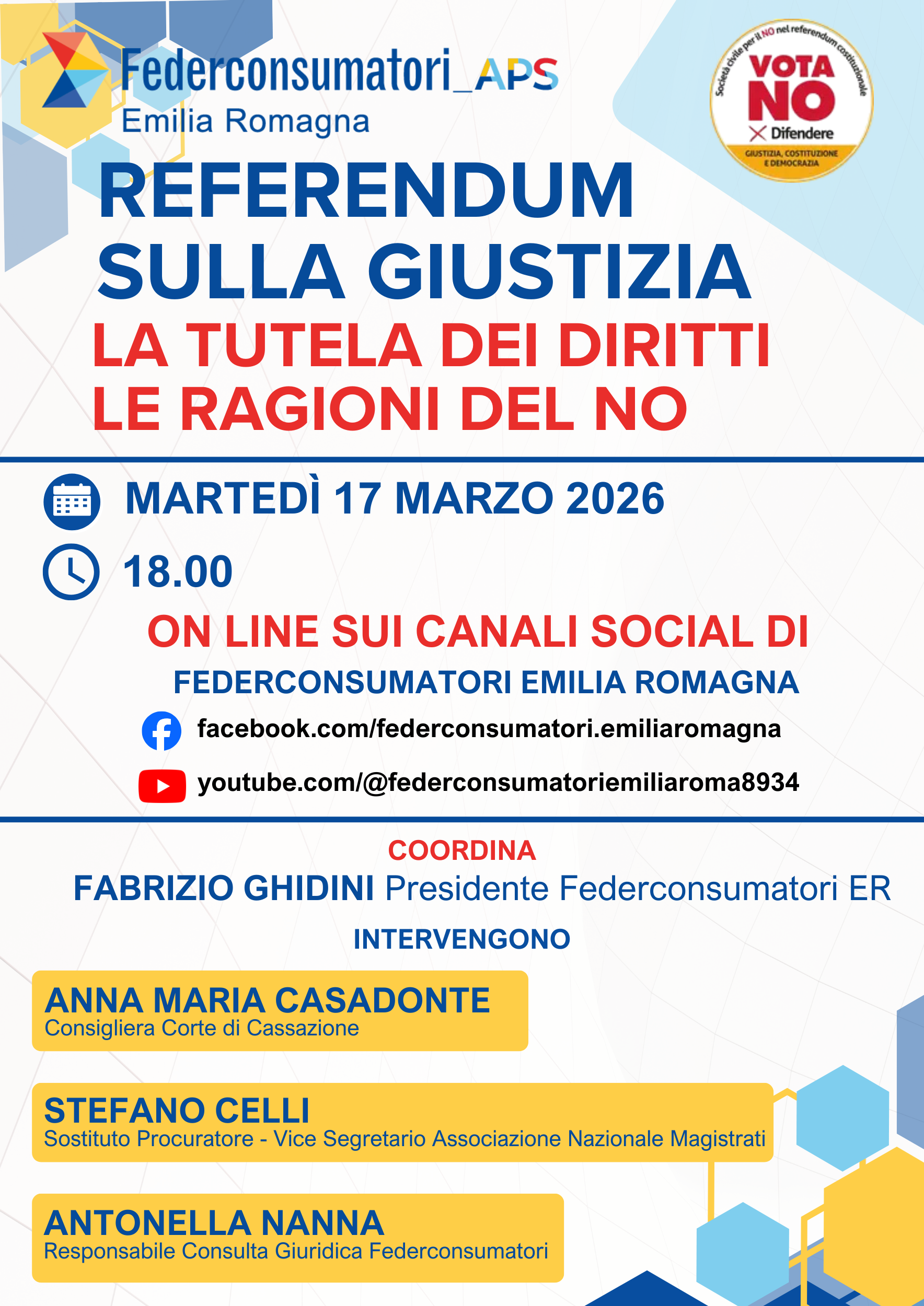 Al momento stai visualizzando Importante Iniziativa Online della Federconsumatori Emilia Romagna  sul tema referendario “La tutela dei diritti le ragioni del no”￼