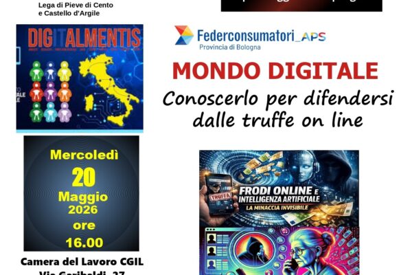 DIVARIO DIGITALE: truffe online, difendiamoci!!! Incontro a Pieve di Cento 20 maggio 2026